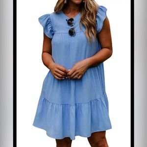 Blue Ruffle Pink Lily Dress |Size M